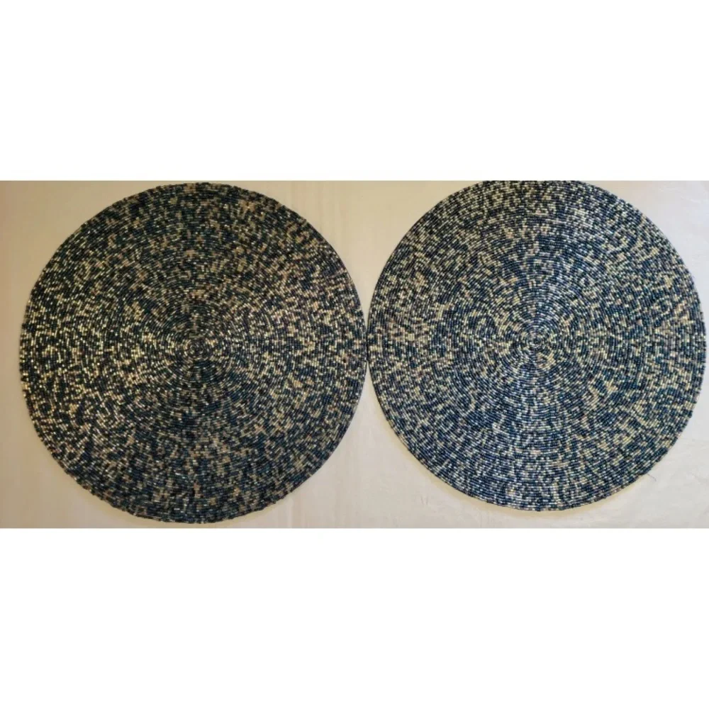 2x Coastal Collection Round Nautical Beaded Placemat Charger Blue Silver 15